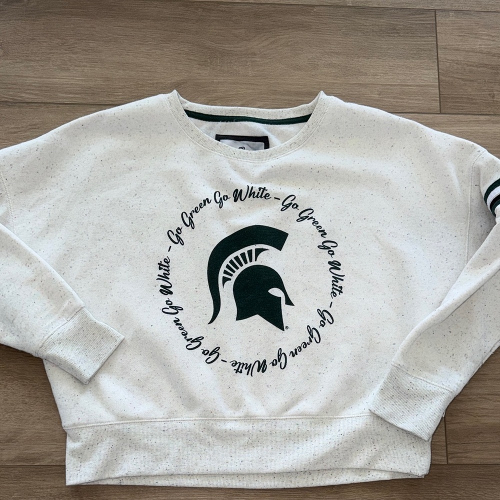 Colosseum gray  Speckled Crewneck with Dark Green Logo Michigan State size large